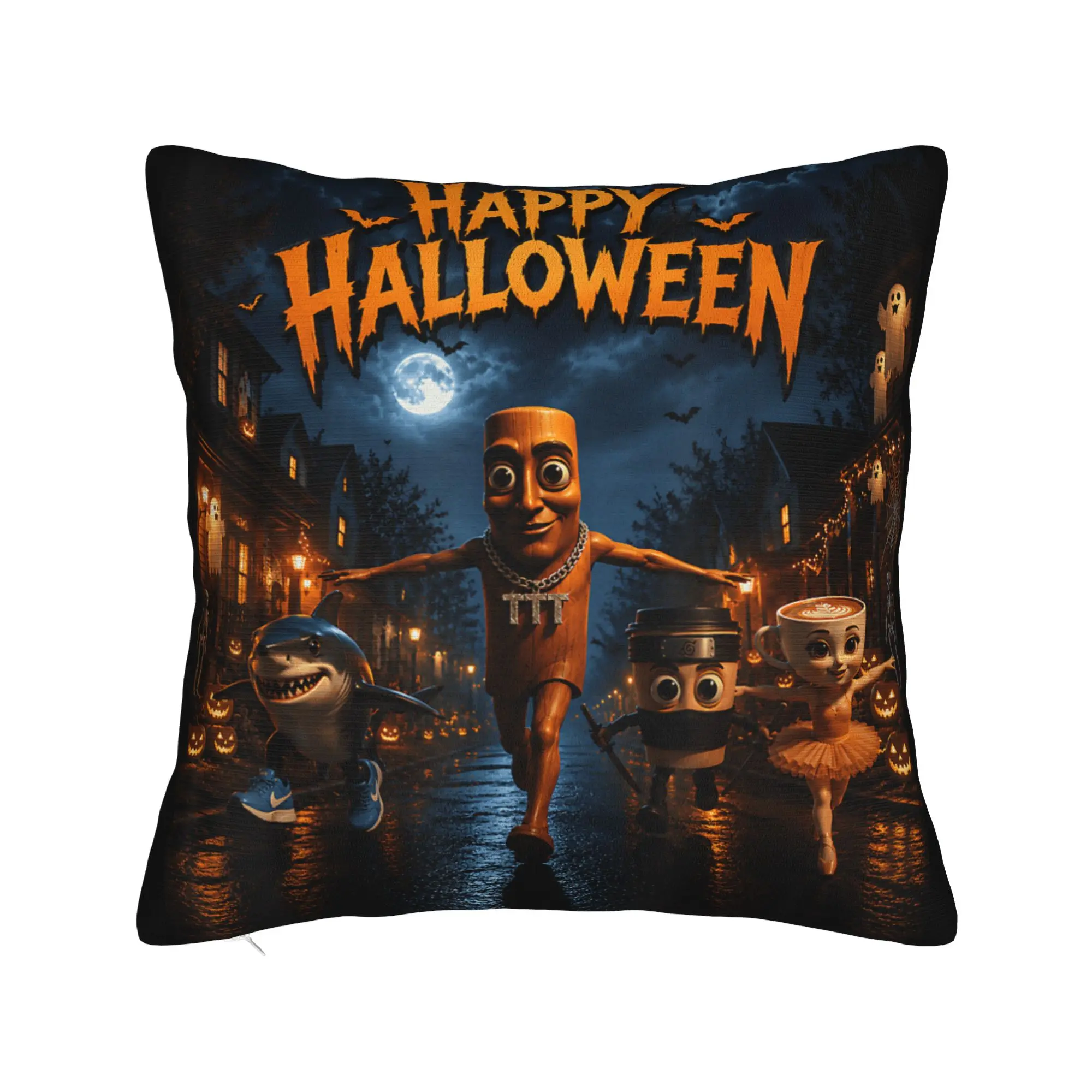 Pillow Case Halloween Night Brainrot Meme Tung Sahur Friend Neighborhood Pillow Cover For Sofa Car Home Decor Morden Pillowcases