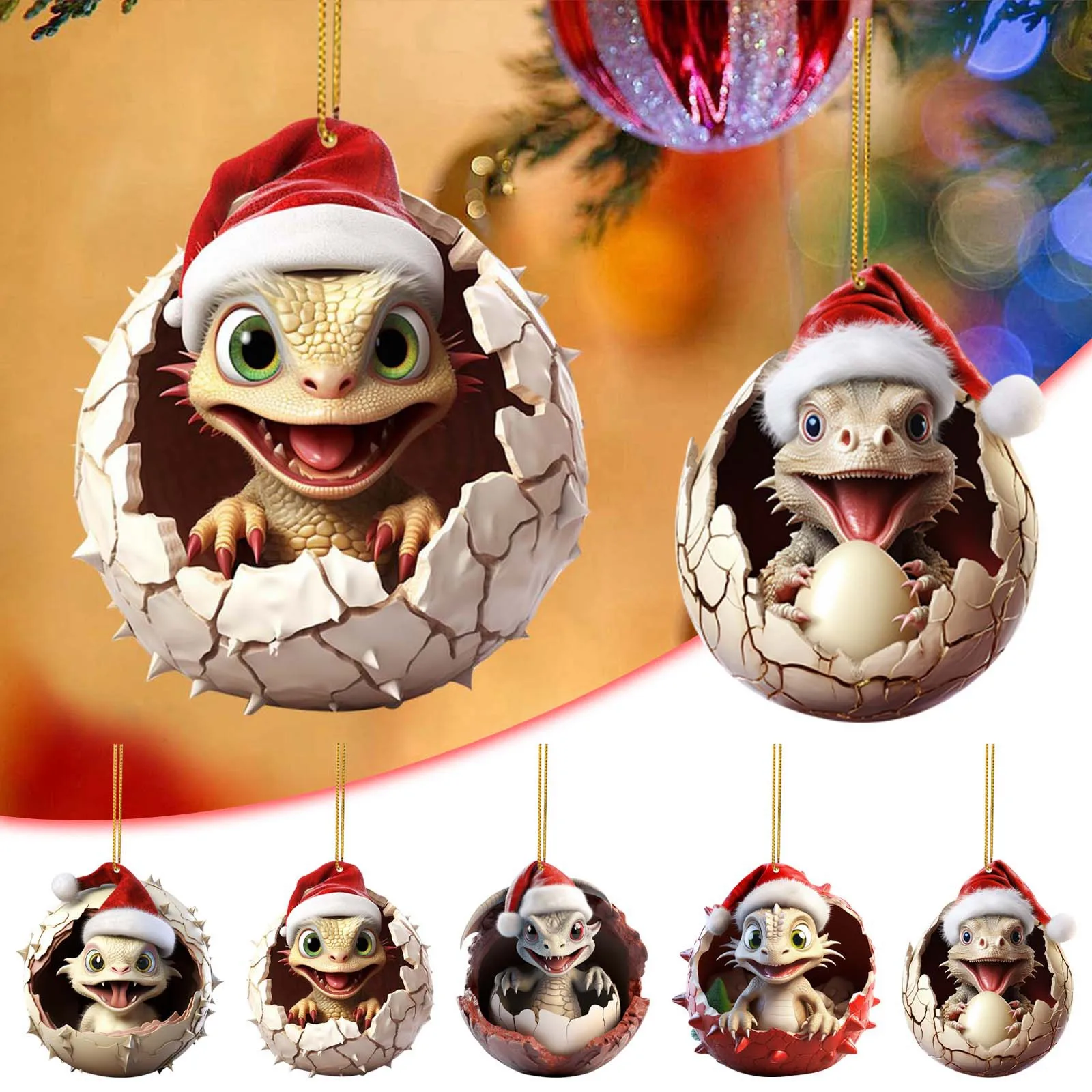 Acrylic Christmas Cute Dragon Baby Egg With Red Hat Pendant Christmas Tree Hanging Ornament Car Pendant 2023 Xmas Novel Decor