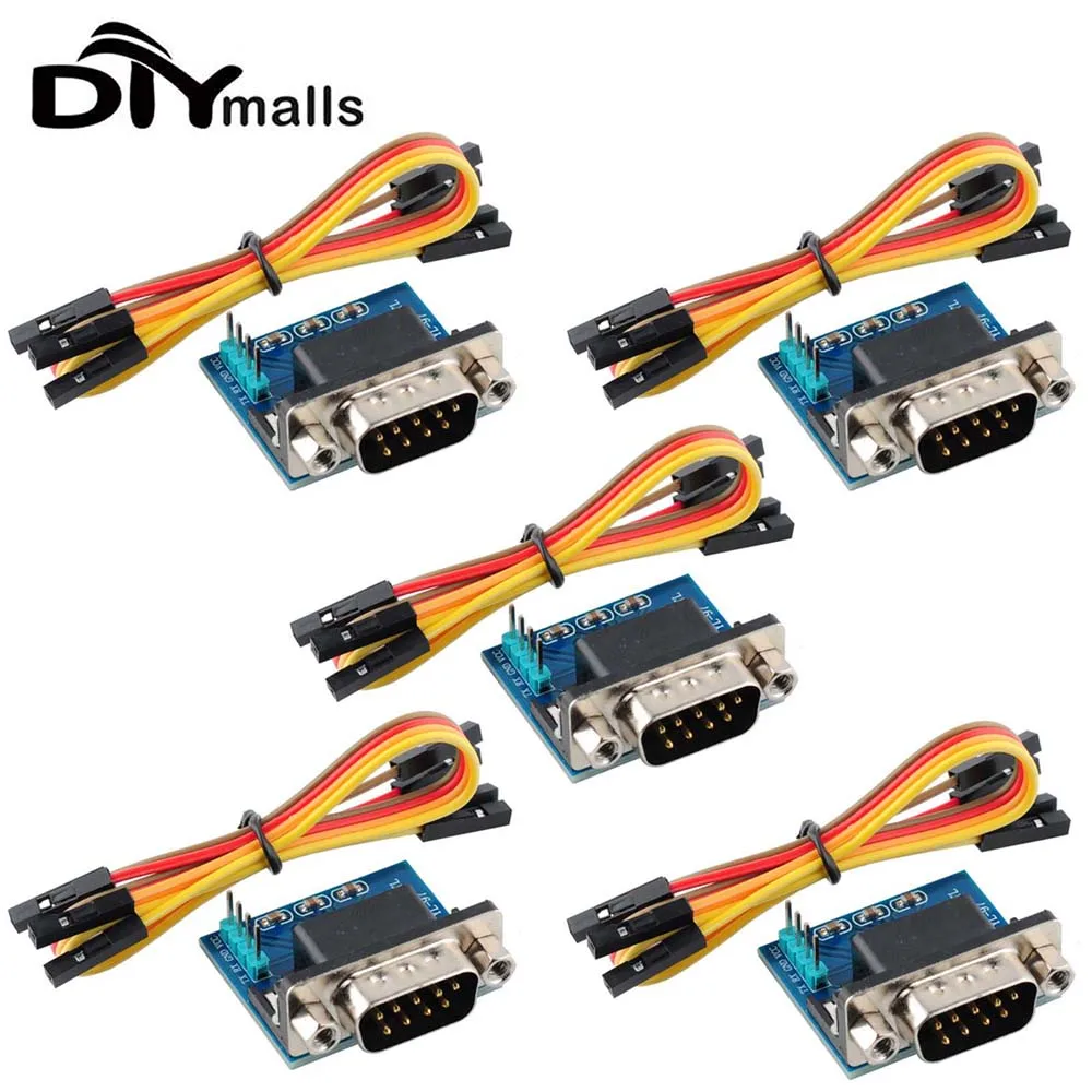 5 pces max3232 rs232 para ttl porta serial conversor módulo escova placa db9 conector macho para arduino