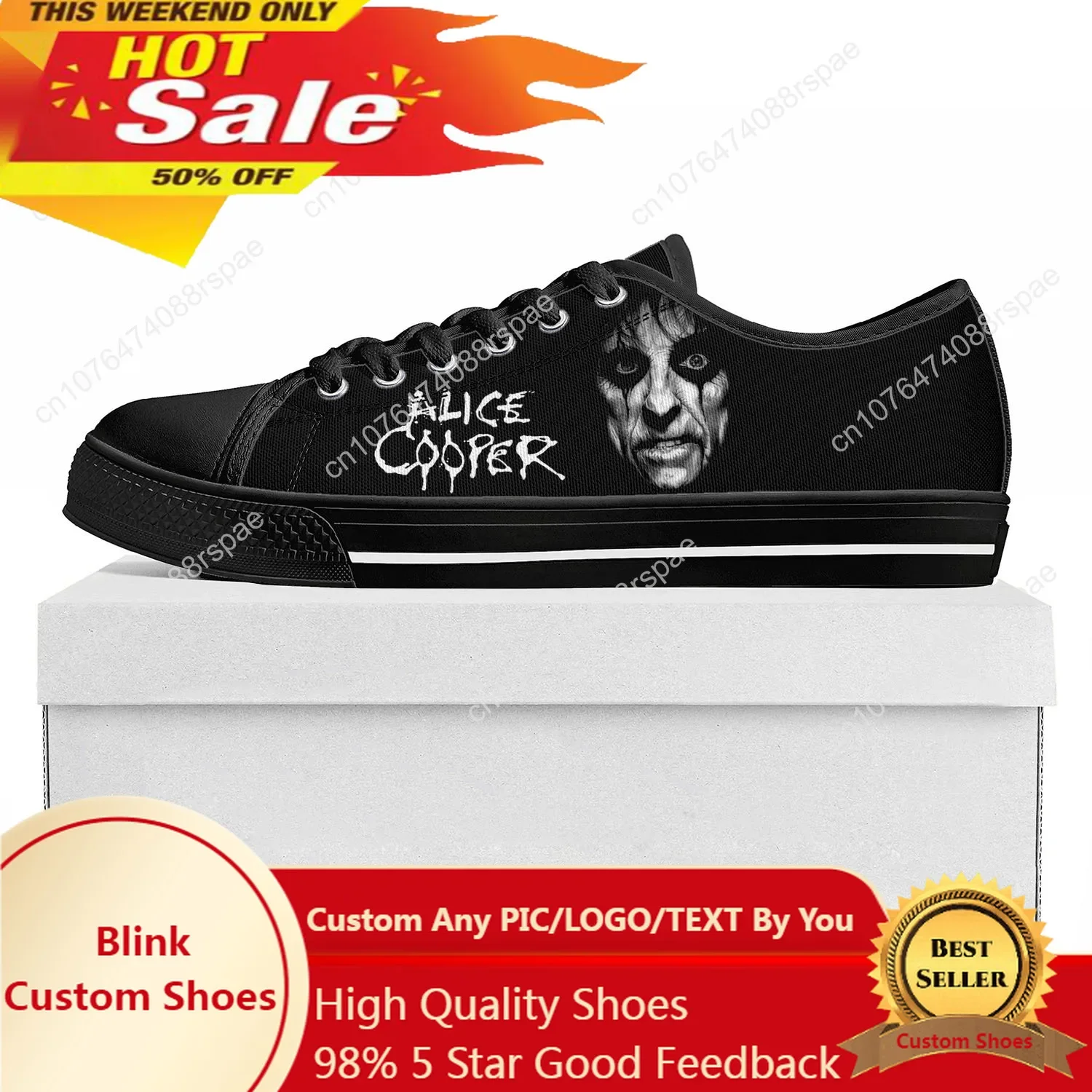 Alice Cooper-Low Canvas Sneakers para homens e mulheres, cantor de rock, baixo, superior, alta qualidade, adolescente, Prode, casual, casal, personalizado