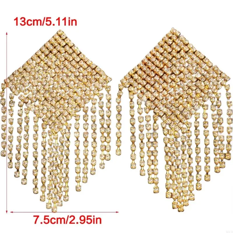 M6CD Rhinestones Tassels Nipple Cover for Carnivals Party Pasties Chain