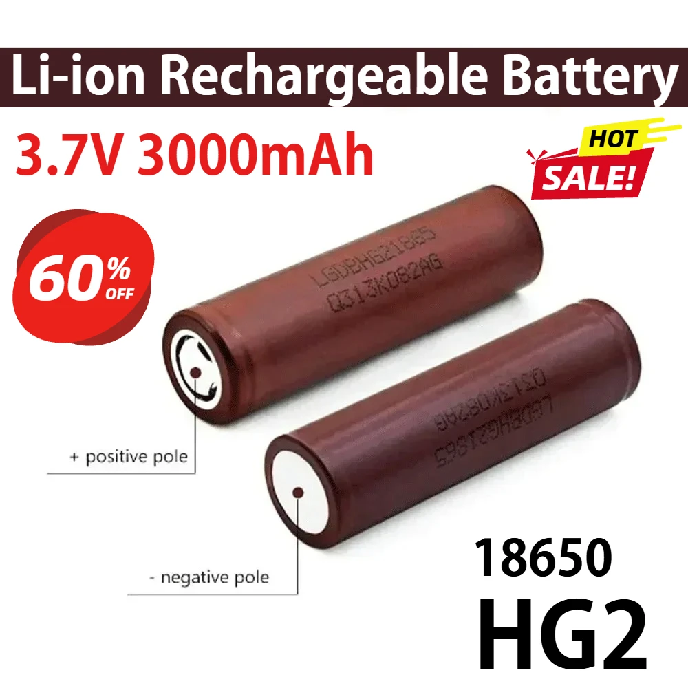 

3.7V 18650 HG2 3000mAh Battery 3.7v Lithium Rechargeable Batteries High Discharge 30A Power Cell+USB Charger