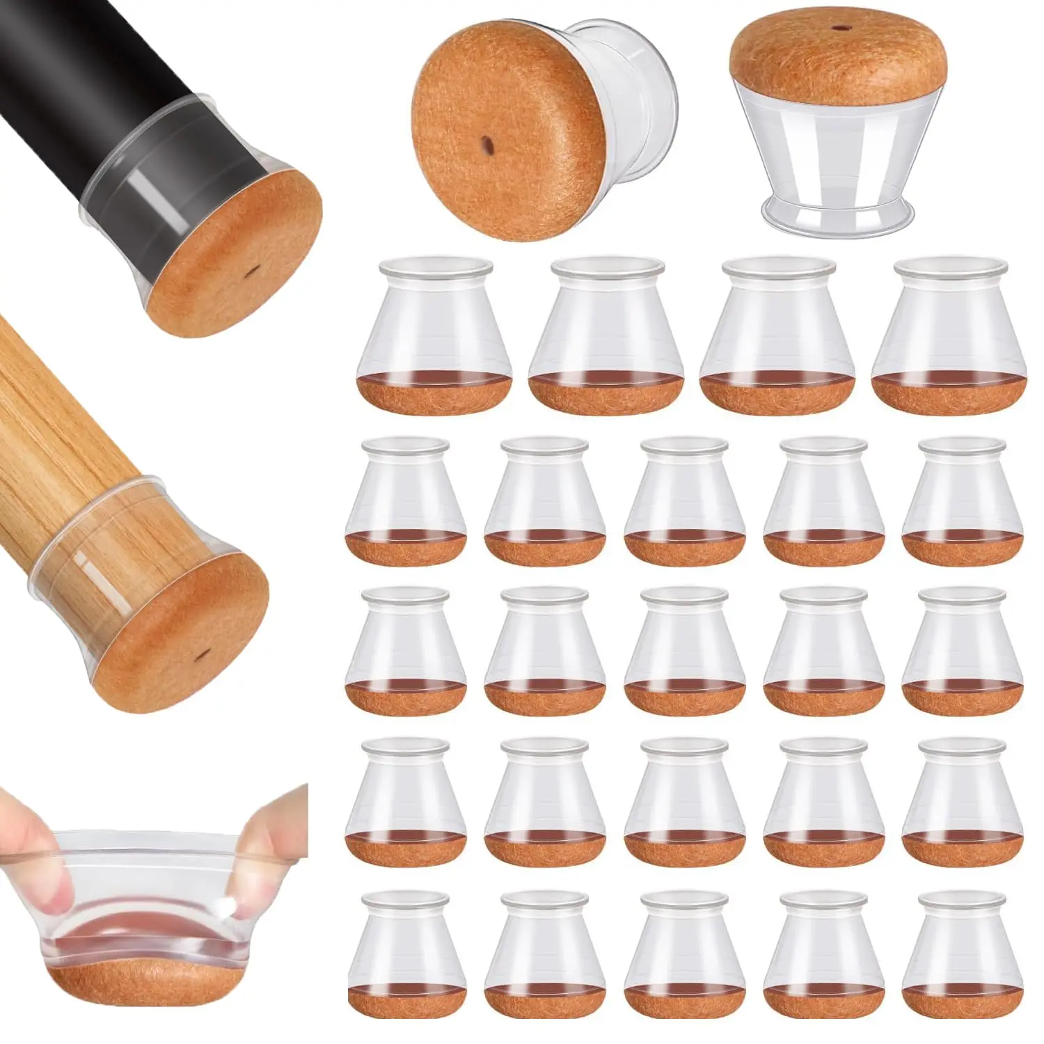 24 قطعة من واقيات أرضية أرجل الكرسي للأرضيات الصلبة، أغطية كراسي من السيليكون تغطي وسادات الأثاث المتزلجون مع قاعدة لباد ملفوفة #1