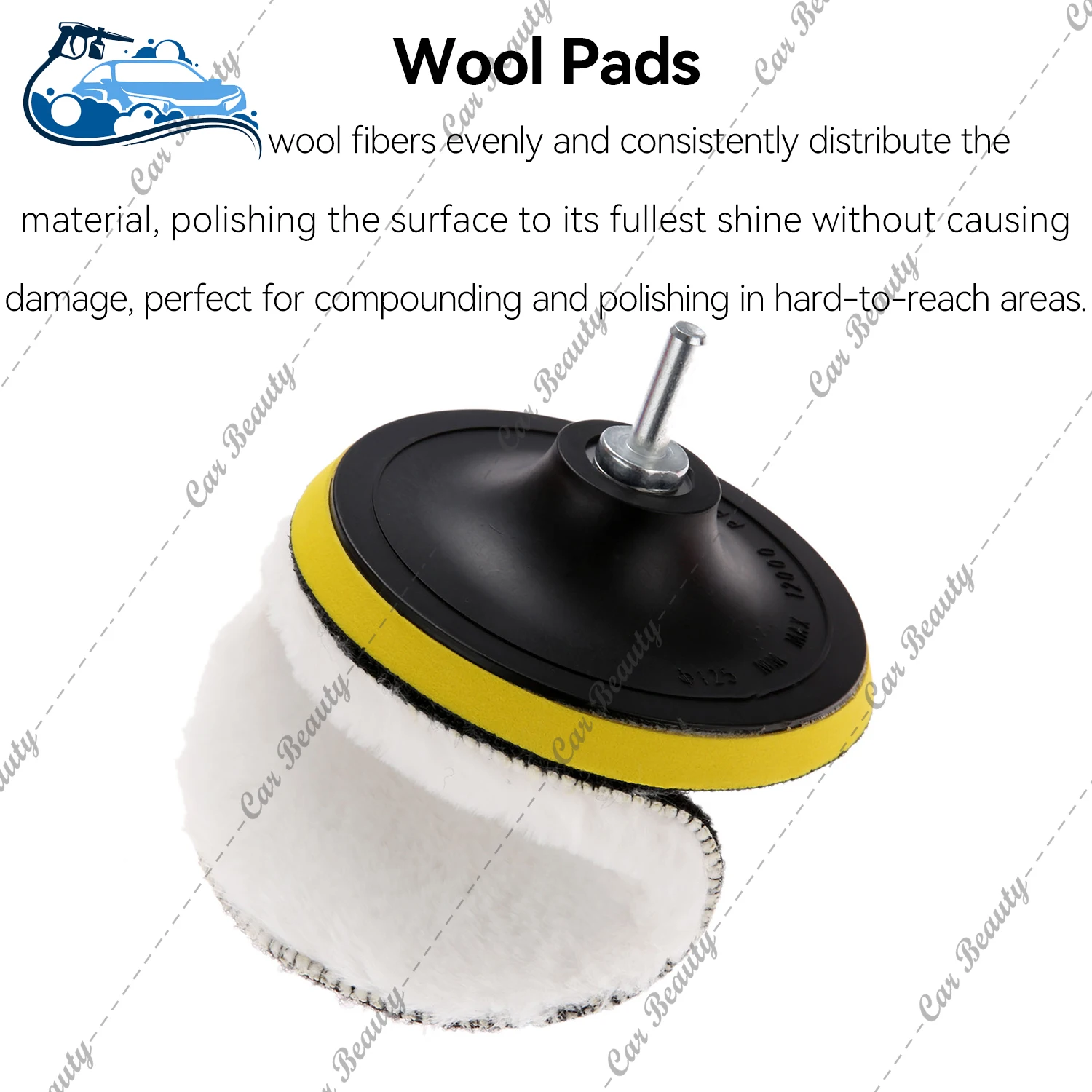 Wool Cutting Buffing Wheel Polishing Pad with Flocking Hook & Loop Back Backing Discs M10 M14 Drill Adapter for Car Wood Plastic