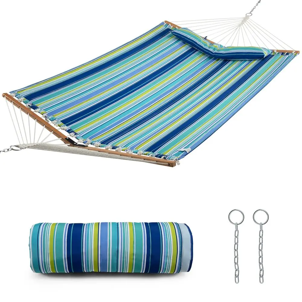 10.5FT Double Hammock, Heavy Duty Outdoor Hammock with Curved Spreader Bars, Detachable Pillow, 2 Person Hammocks for Outside,