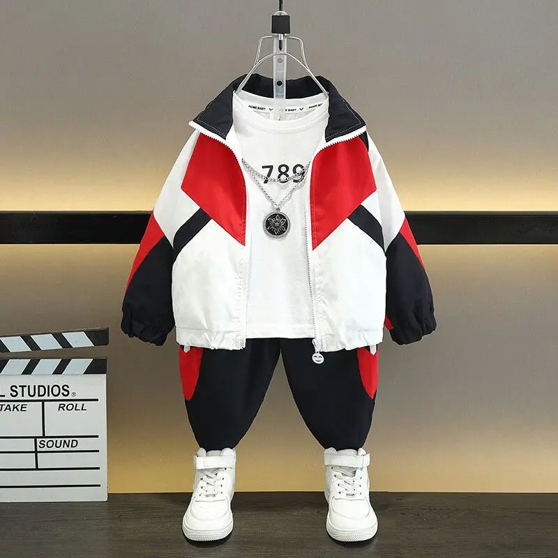 

Boys' Clothes Sets Jacket +Pants 2PCS/Set Cotton Spring Autumn Suit Outfit Plus Size Children Clothing