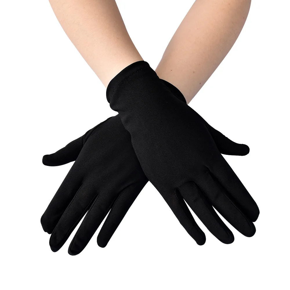 New Satin Full Finger Party Short Gloves For Women Girls Spring Autumn Solid Mittens Outdoor Dance Dress Up Bride's Gloves