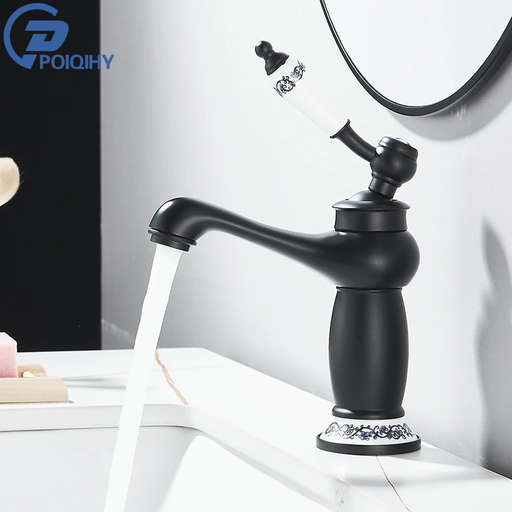 

Brass Basin Faucet Modern Single Hole Bathroom Sink Faucet Classic Black Bathroom Mixer Tap Deck Mounted