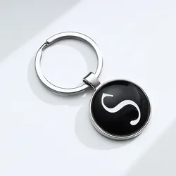 1PC A-Z Letter Keychain Black Round Alloy 26 English Letters Keyring Bag Backpack Handbag Decoration Creative Gifts