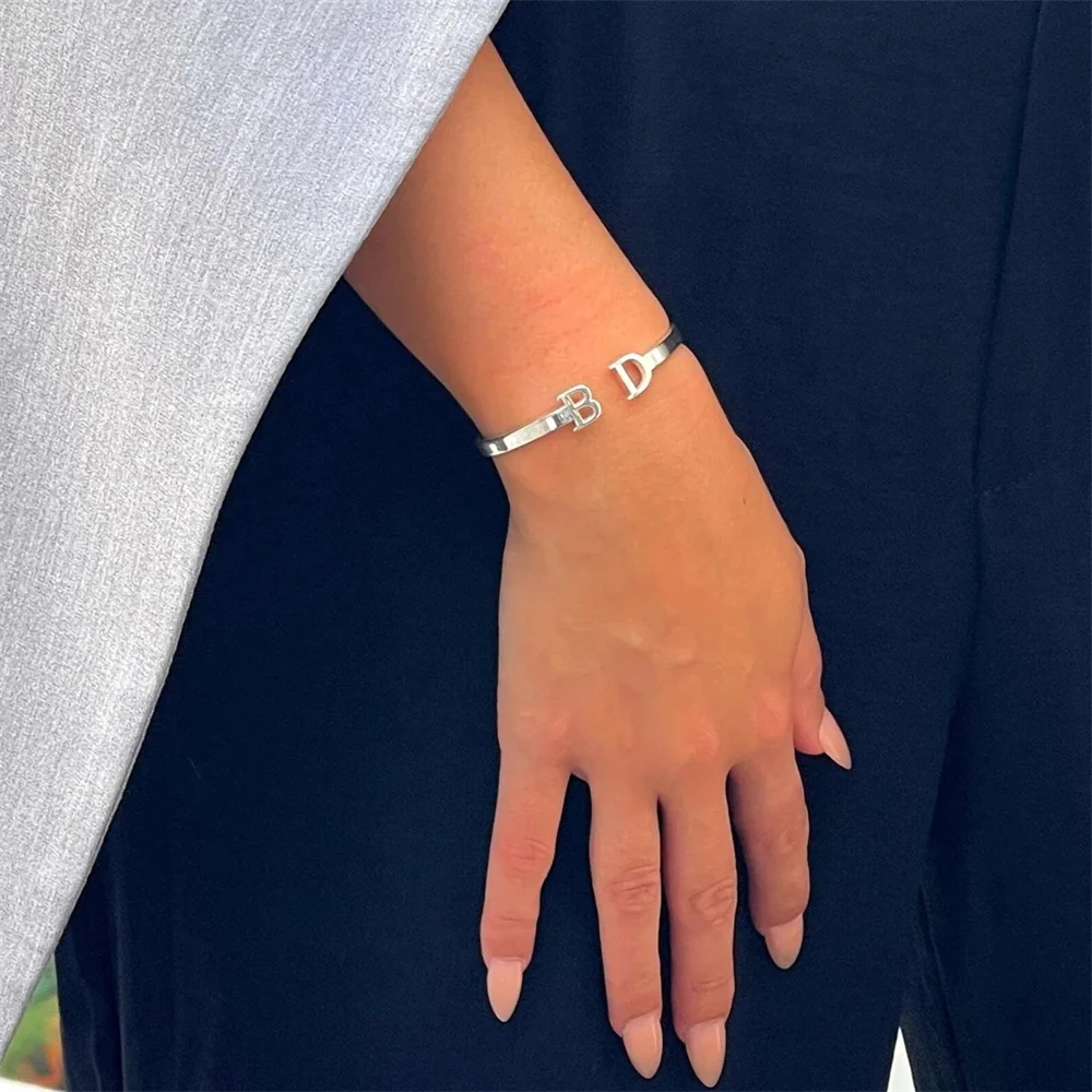 Custom Letter Bracelets for Women Stainless Steel Name Initials Adjustable Open Bangle Charm Temperament Cuff Wrist Jewelry