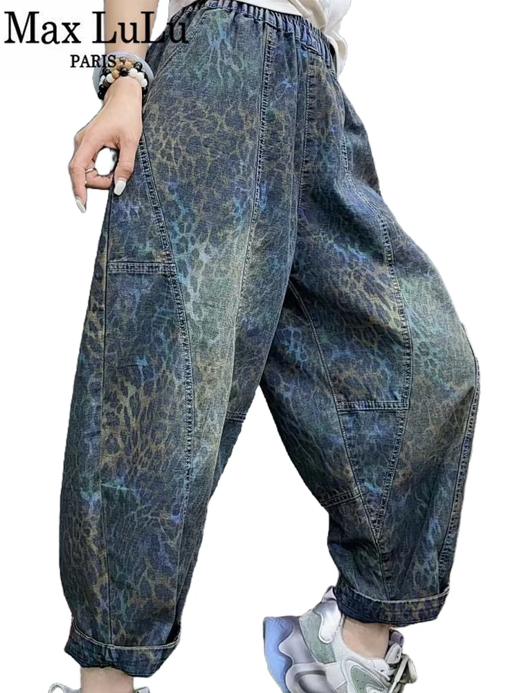 Max LuLu Spring Leopard Streetwear Womens Printed fashion Jeans Loose Vintage Denim Pants Ladies Classic Casual Harem Trousers