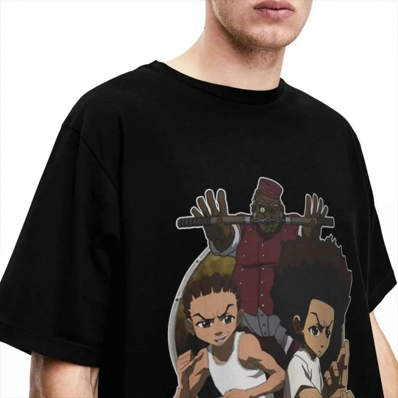 Vintage Huey Riley Ruckus Funny The Boondocks T-Shirts for Men Women Round Collar Pure Cotton Tees Plus Size Clothes