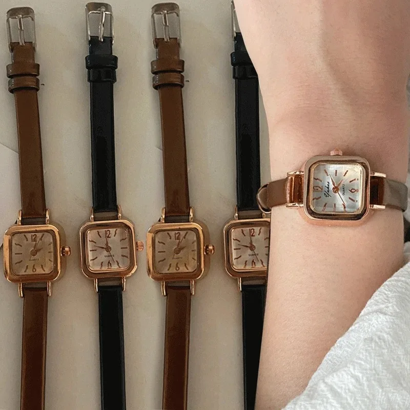 Heiße Verkäufe Frauen Uhr Kleine Quadratische Zifferblatt Dünne Lederband Damen Armbanduhr Elegante Quarz Weibliche Uhren Casual reloj mujer