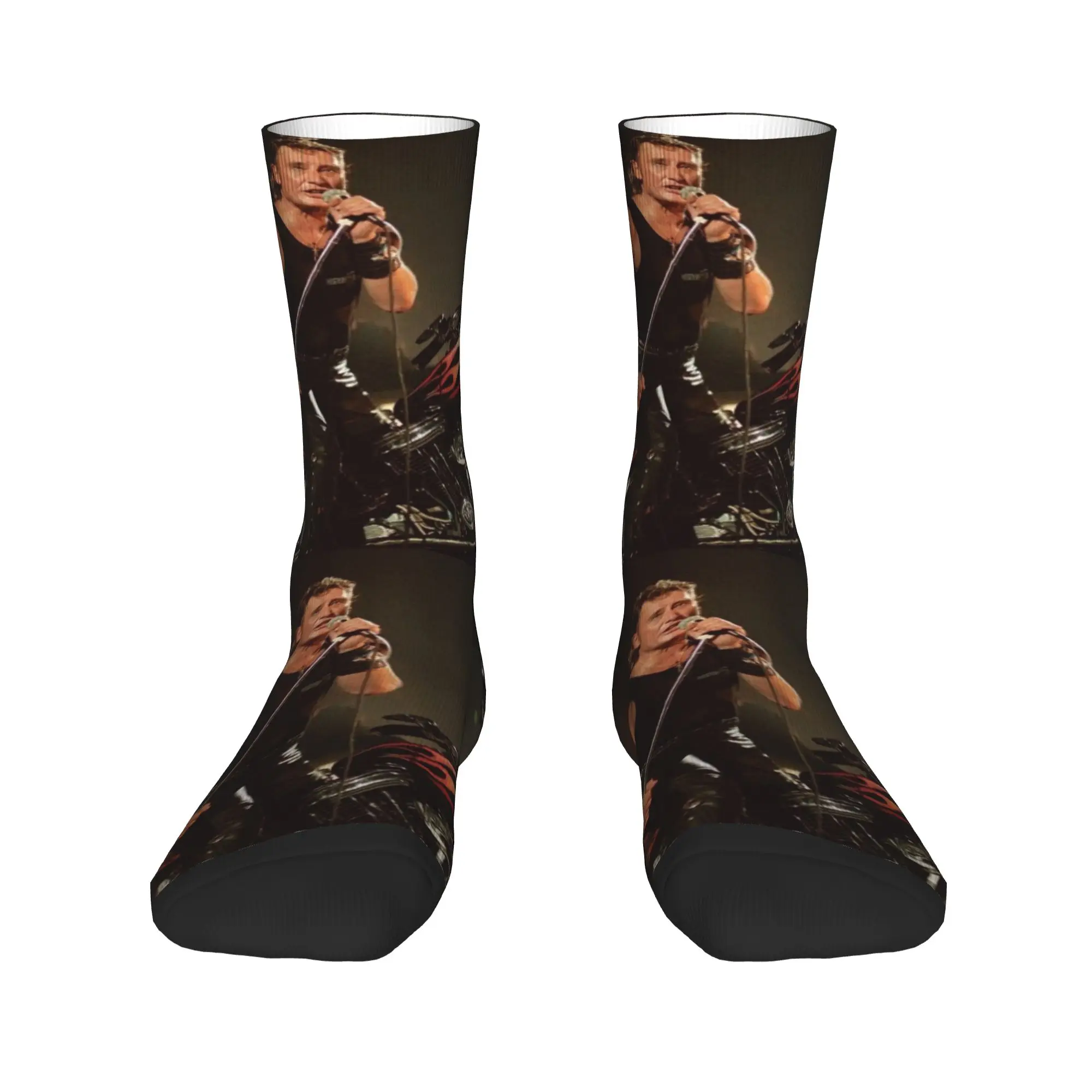 

Johnny Hallyday Motorcycle Men Women Crew Socks Unisex Kawaii 3D Printed French Rock Singer Dress Socks