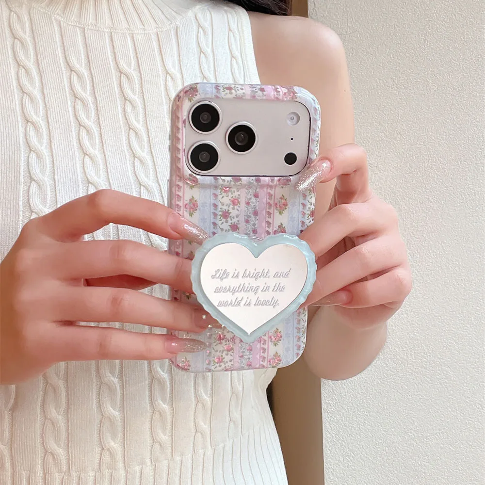 Korea ins Lace Flower Glitter Phone Case For iPhone 18 Pro Max 18 Pro 17 16 15 Protection Shockproof Cute Cases Cover with stand