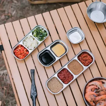 304 Stainless Steel Camping Seasoning Plate Tray Sauce Dish Spice Plates Pepper Roast Meat Sauce Dishes Bowl BBQ Tableware