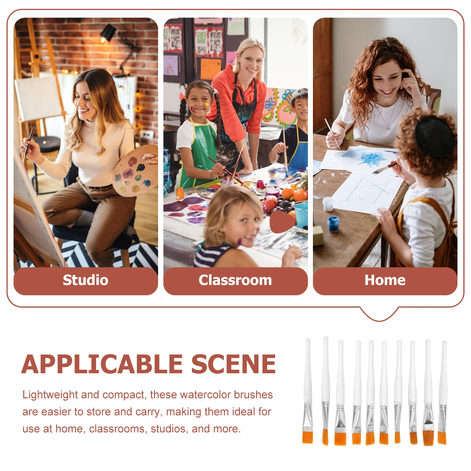 

10 Pcs Sand Painting Brush Long Handle Durable Water Color Oil Paint Tool Nylon Brushes Set for Artists Art Supplies
