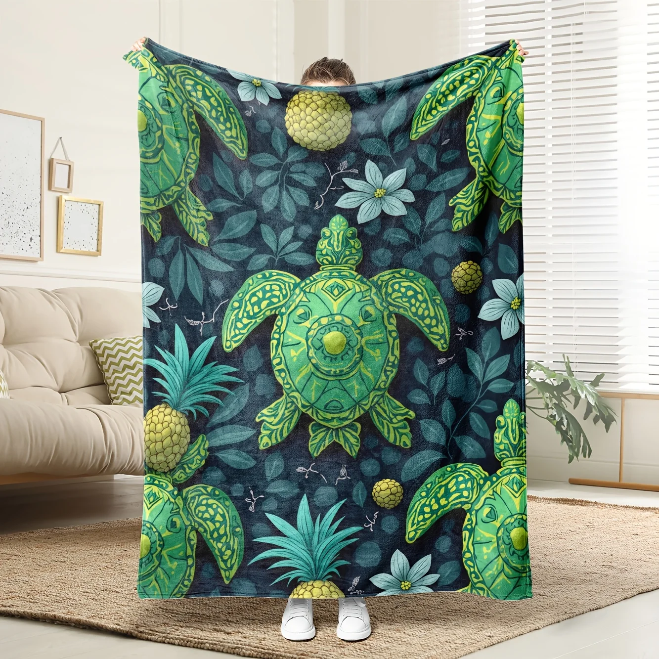 

1pc Ultra-Soft Christmas Flannel Blanket - 100% Polyester Santa/Reindeer, Kids/Adults Gift