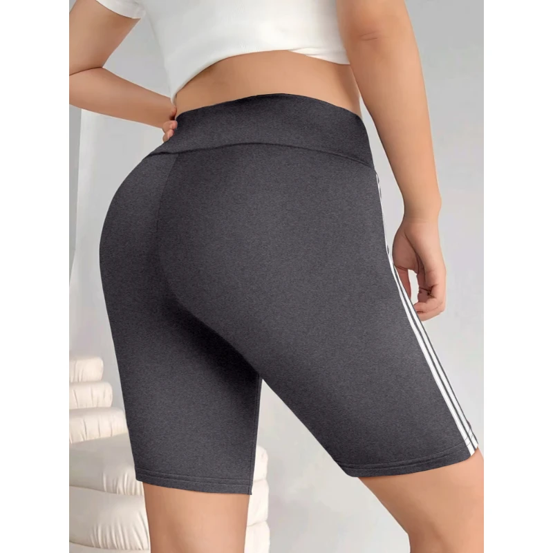 Female Shorts Daily Sports Fitness Solid Colour Shorts Patchwork Side Stripe Design Casual Knit Women's Five Shorts