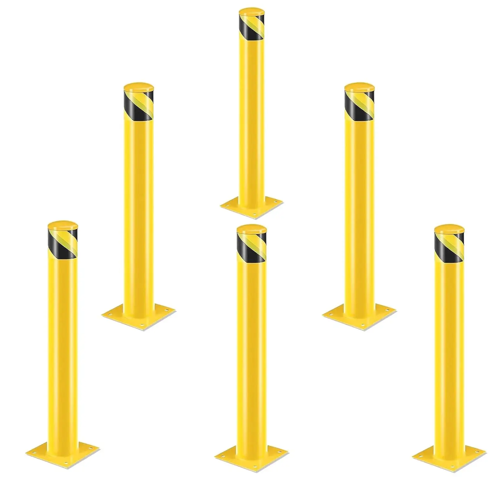 Yellow Powder Coated Steel Safety Bollards - Durable Parking Barrier Posts for high Traffic Areas