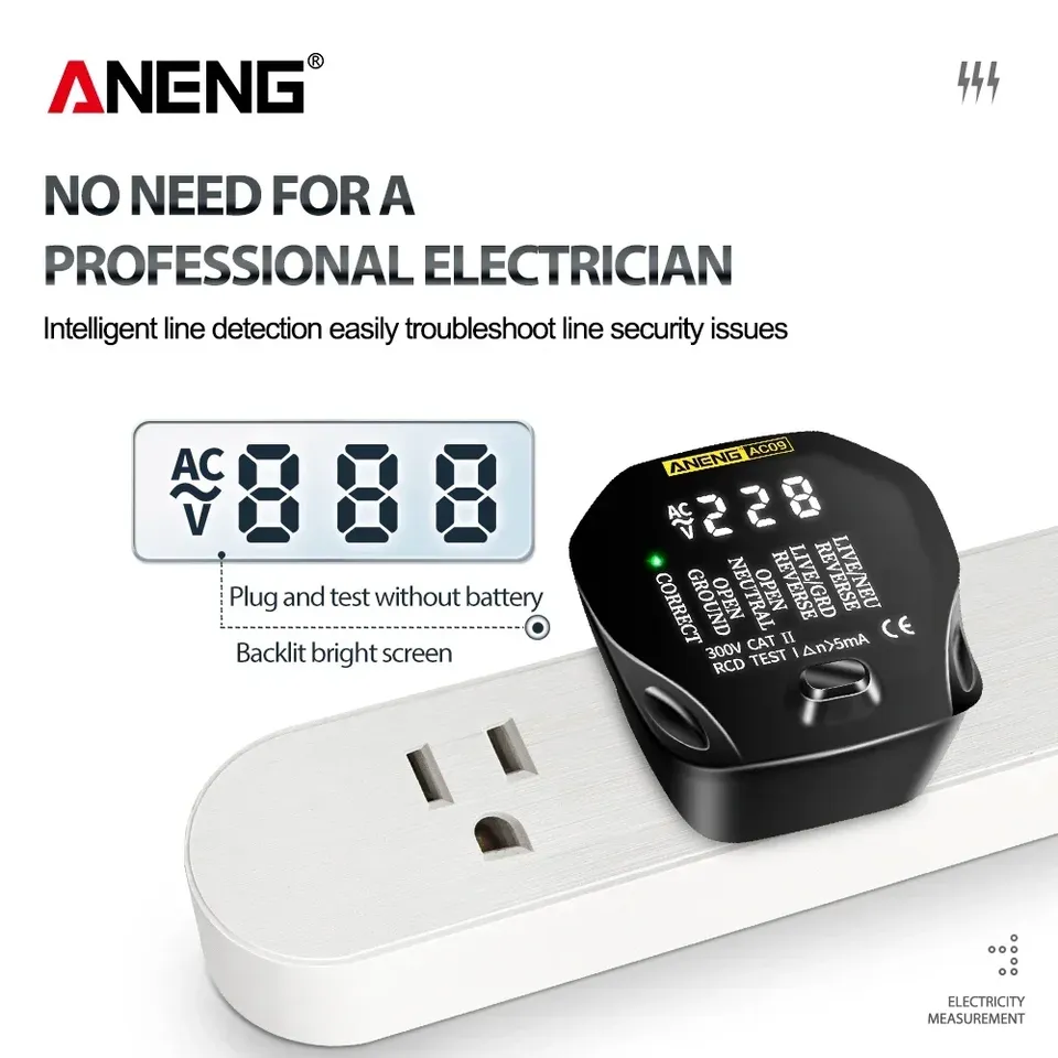 ANENG AC09 Digital Socket Tester AC Voltage Test Socket Detector US Plug Leakage detectionLine polarity detection Test tools