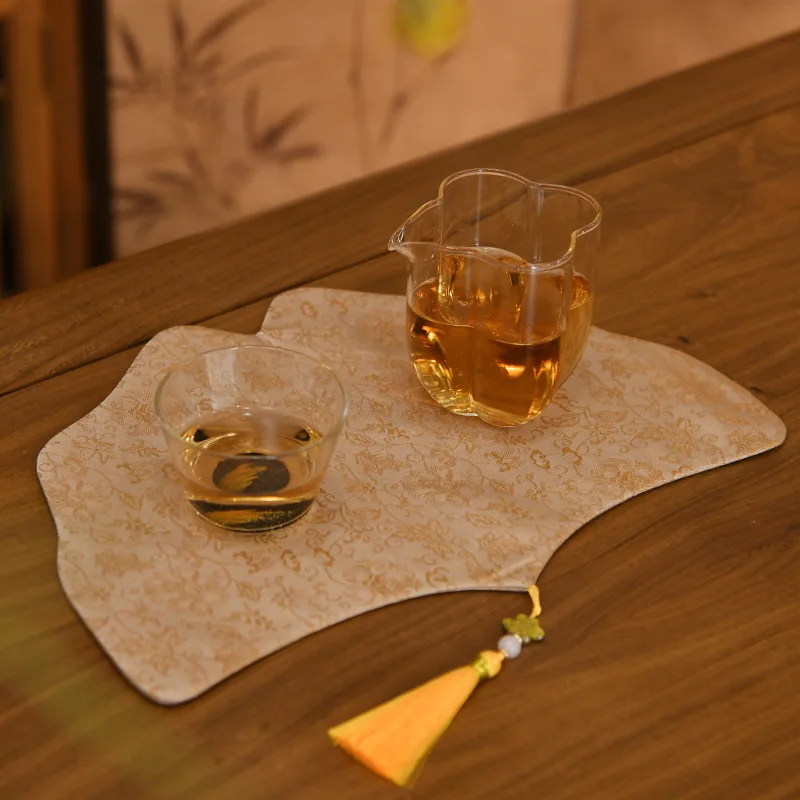 Ginkgo Leaf Brocade Tea Mat Xiangyunsha High‑end Fabric Tea Flag Table Runner For Tea Ceremony Accessory Home Tea Decoration