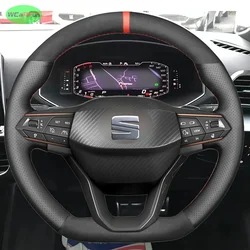 Black Suede Red Marker No-slip Steering Wheel Cover for SEAT Leon IV Ateca Tarraco 2020-2022 Ibiza 6F Arona 2021 Leather Braid