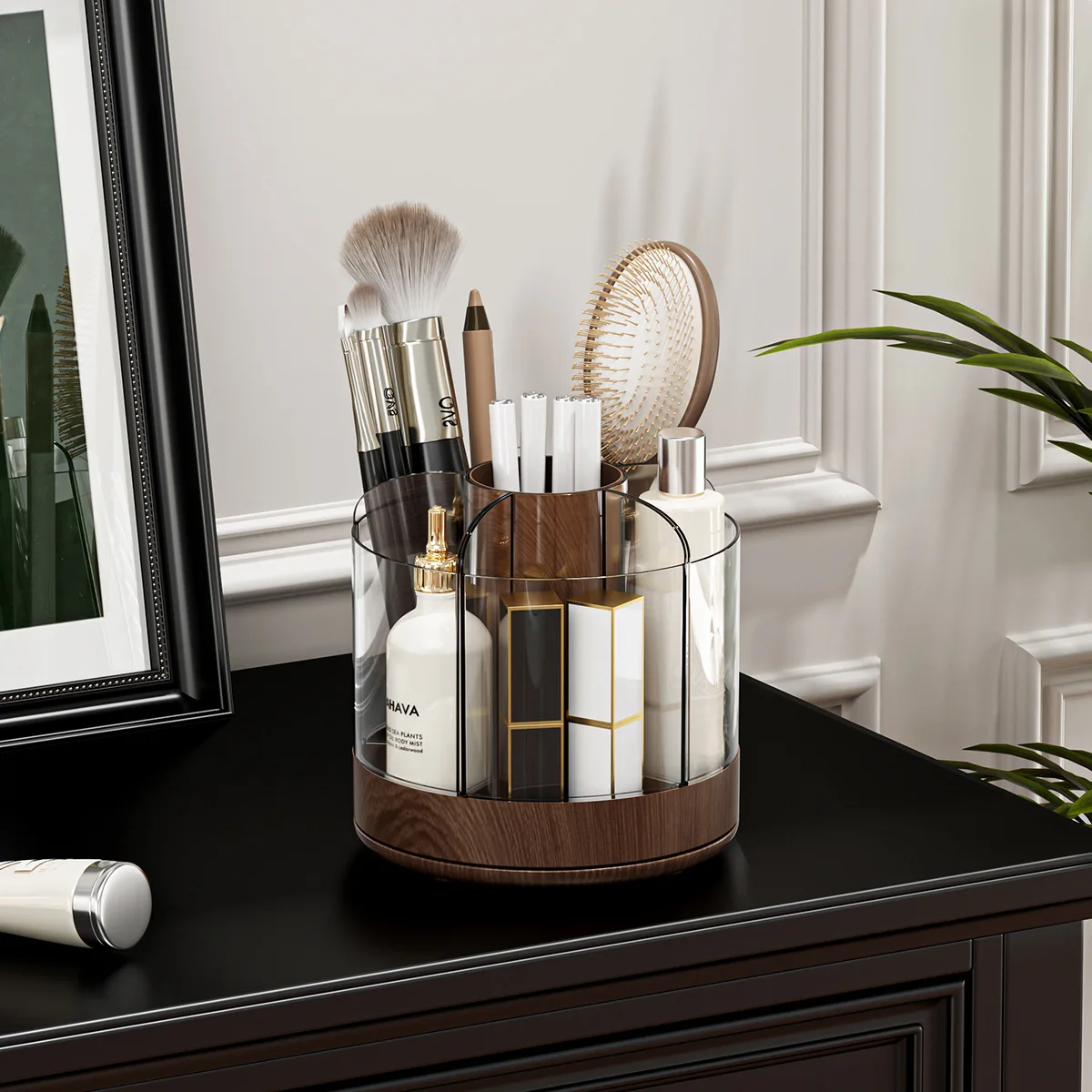 Medieval Style Desktop Rotating Makeup Brush Holder, Dresser Eyeshadow Brush, Lipstick Box, Storage Pen Holder.