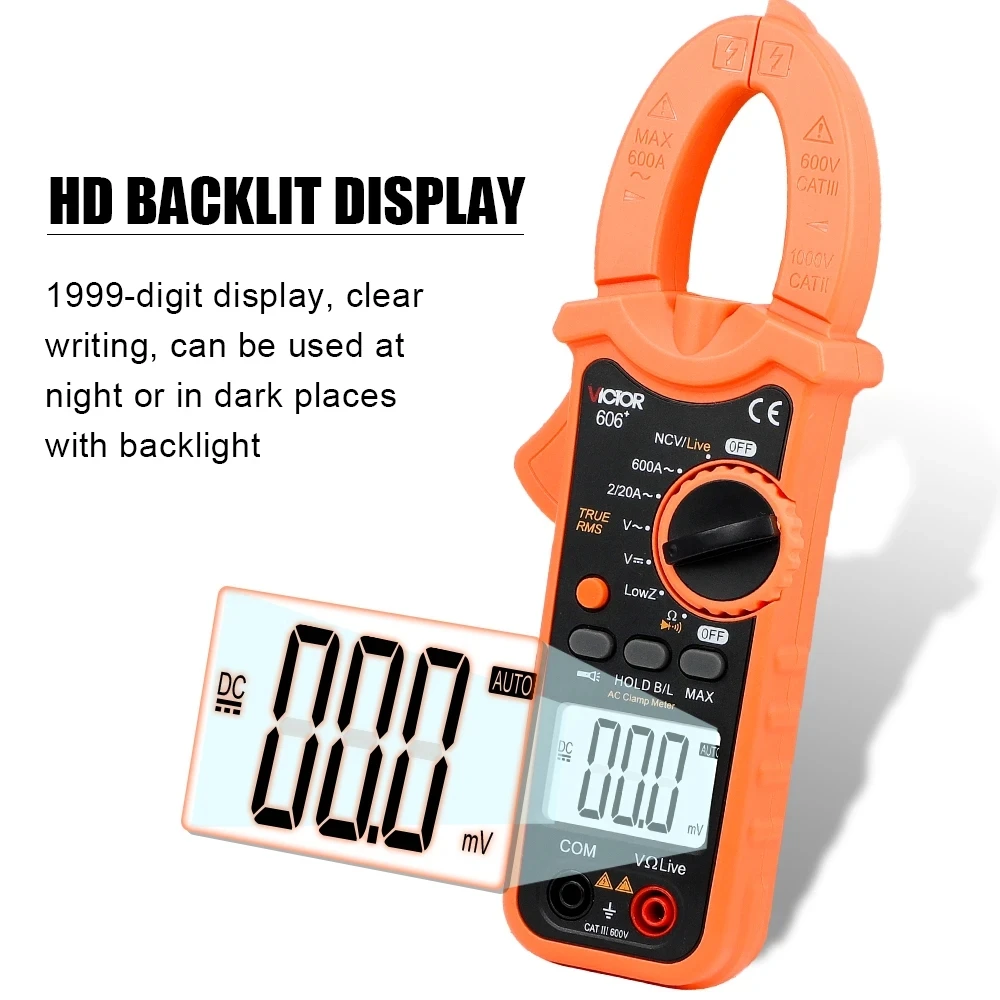 Imagem -05 - Victor 606 Mais Digital Clamp Meter True Rms dc ac Multímetro Amperímetro Tester Tensão Carro hz Capacitância Ncv Ohm