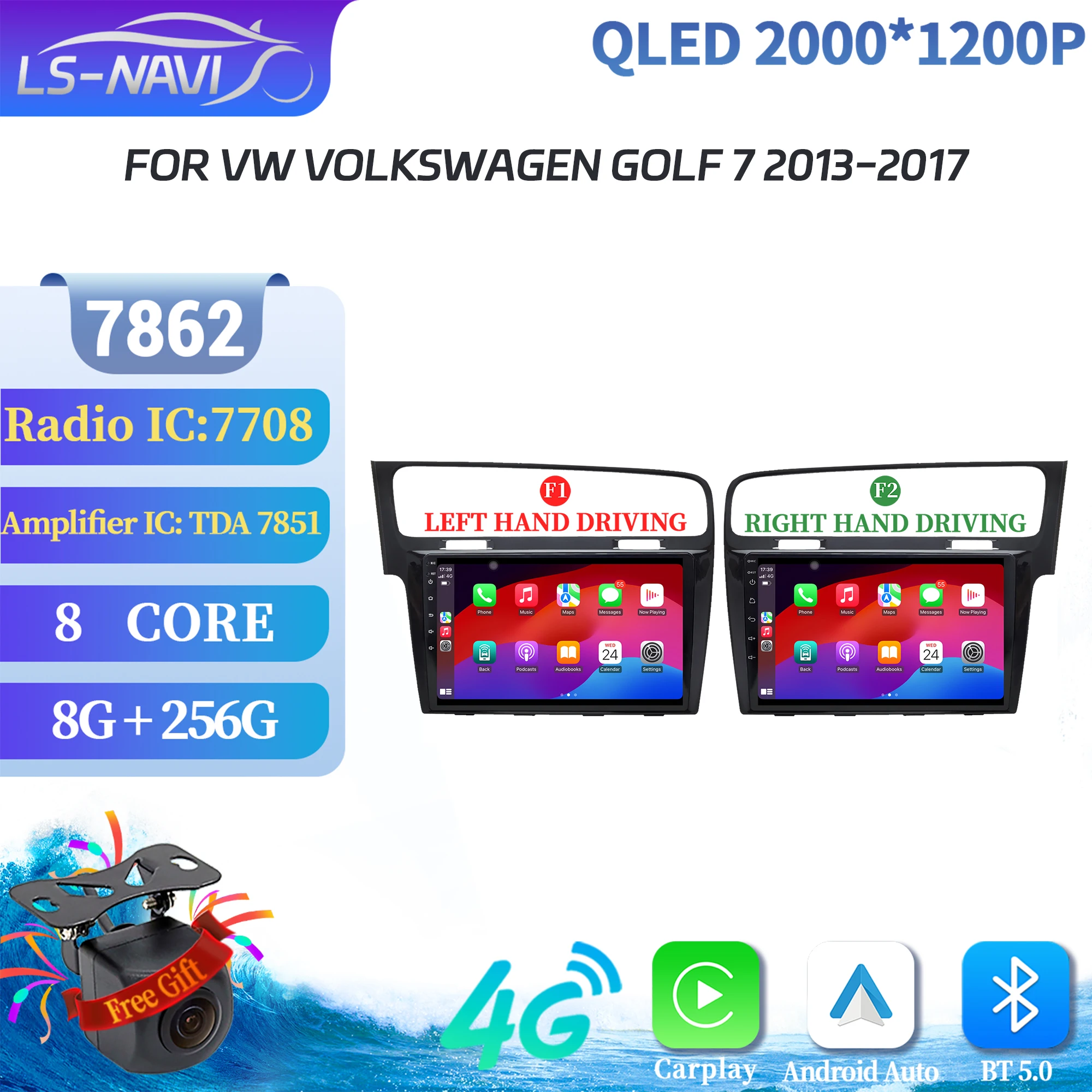 ل VW Volkswagen Golf 7 2013-2017 الوسائط المتعددة راديو تلقائي لتحديد المواقع والملاحة اللاسلكية BT Carplay راديو السيارة اللمس 2K شاشة QLED