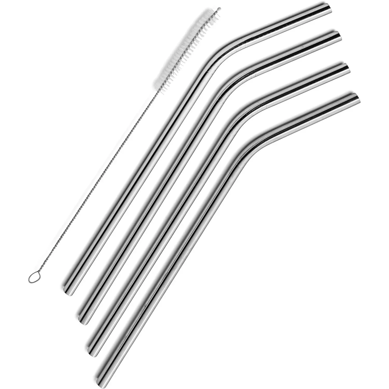 Stainless Steel Drinking Straws Set of 4, Curved metal Straws reusable for 20 0z Tumbler, Cleaning Brush Included