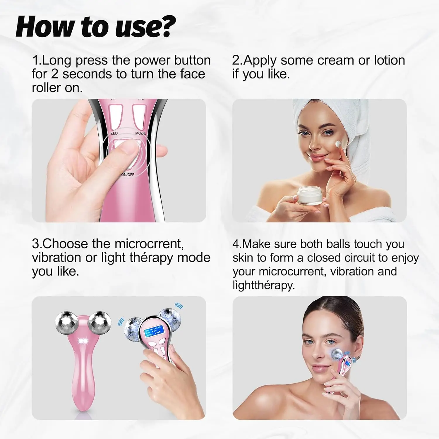 4D elektrische Face Lift Roller met vibratie, microstroom gezichtsapparaat, oplaadbare huidverzorging gezichtsmassager voor anti-veroudering