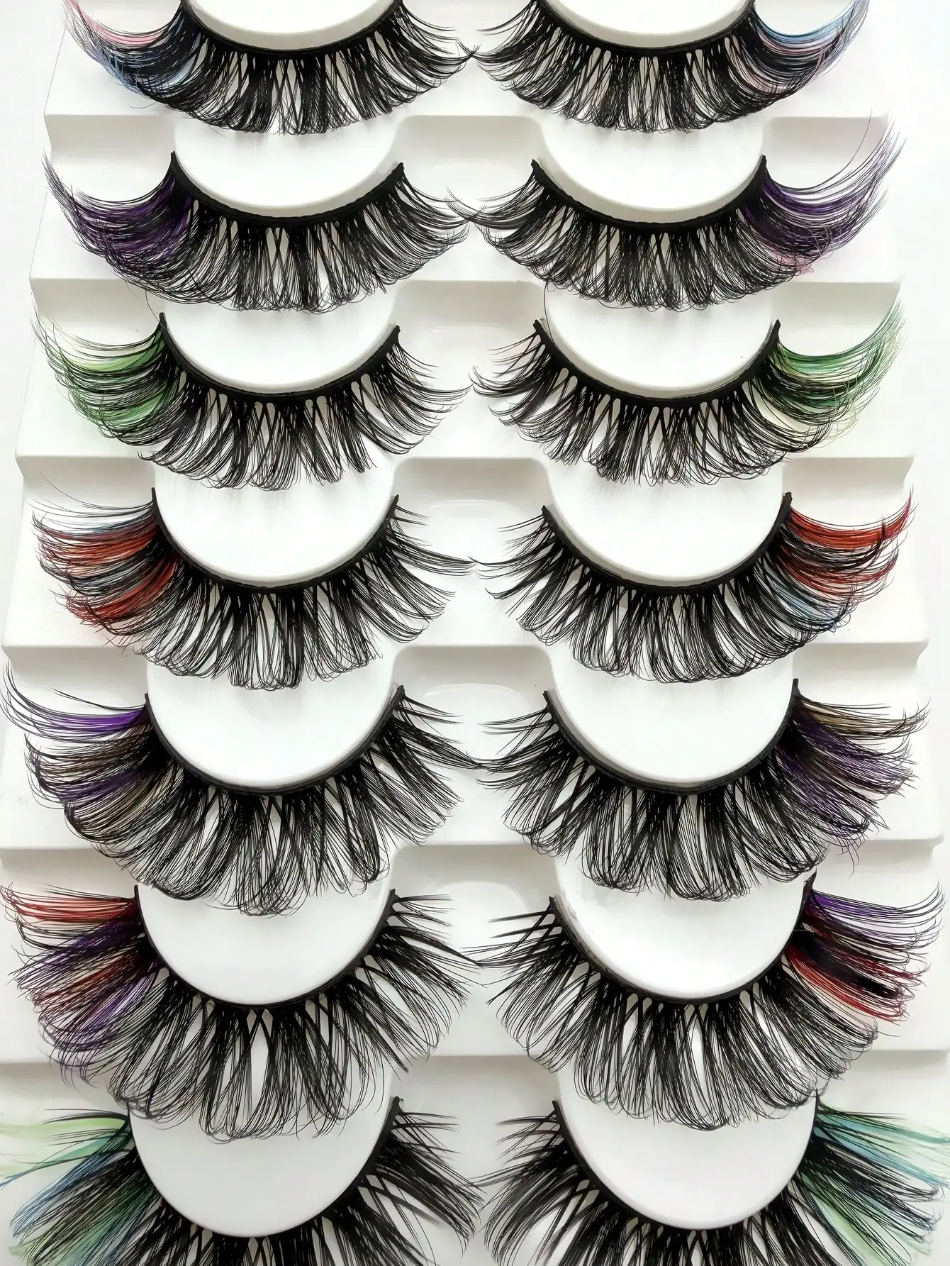 7 Paar bunte falsche Wimpern, 3D-Nerzhaar, DD-gewellte, flauschige Wimpern, russisches Volumen, natürliche, dicke Wimpern – Detail 2