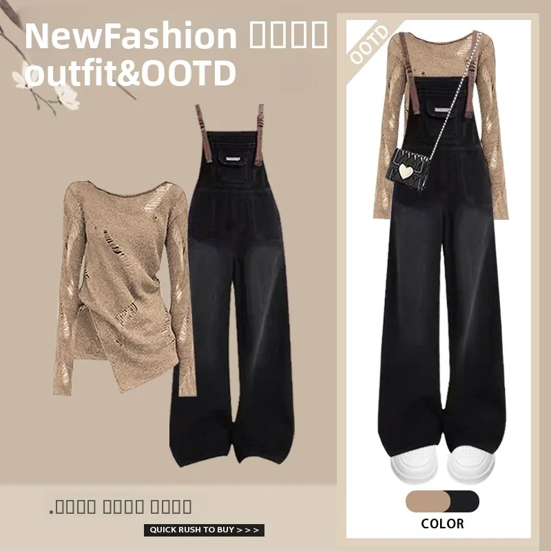 

Spring Fashionable Women's Knitted Top And Casual Cargo Pants Set Hollow out Design Versatile Spring Outfit Two Piece Set