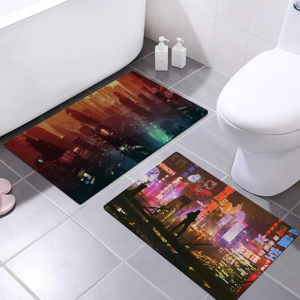 

Absorbent Floor Mat, Toilet Of The Bathroom, Household Floor Mat, Door Mat Carp Punk Neon Street Floor Mat Soft Diatom Bathroom