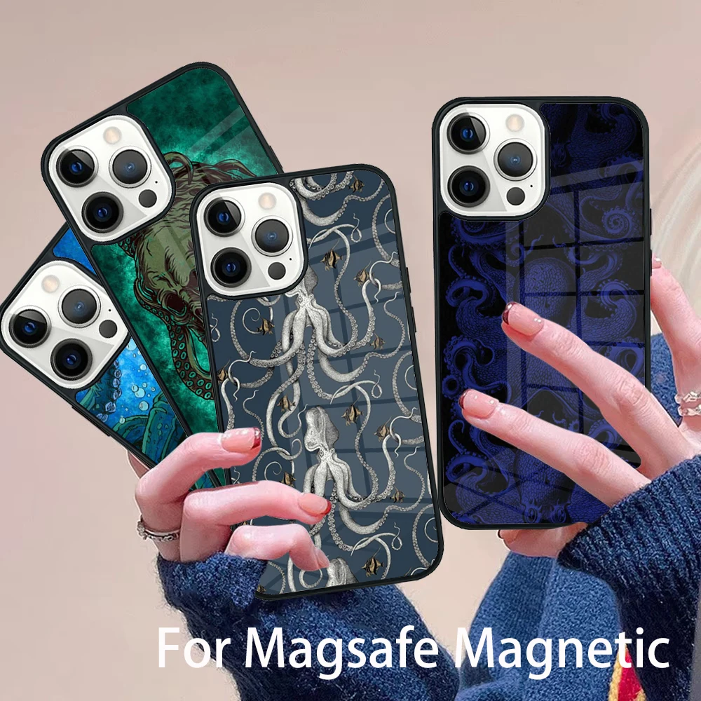

Marine Life Ocean Octopus Phone Case Magesafe Magnetic Wireless Charge Cover For IPhone 16 11 12 13 14 15 Pro Max Plus Mini
