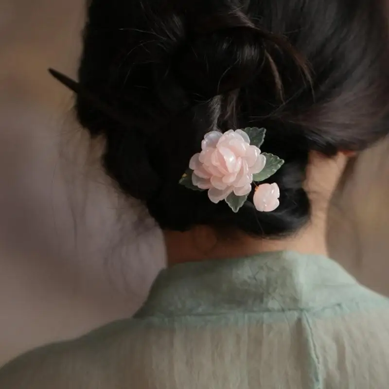 

1Pcs Exquisite Pink Peony Flower Shape Decorative Hair Clasp Women Chinese Style Classical Elegant Temperament Hair Accessory