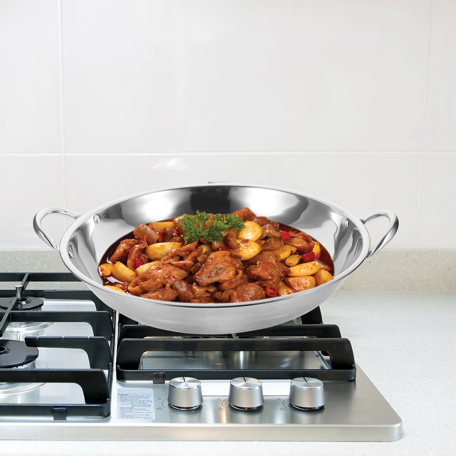 

Anti Overflow Tripod Wok 26cm Stainless Steel Cooking Pan Durable Heat Resistant Safe Handle Dry Pot Hot Pot Seafood Cookware