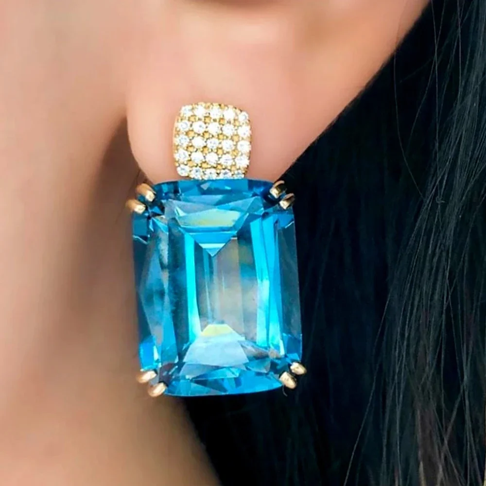 

Soramoore New Luxury Square Shiny Romantic Earrings Fashion For Women Girl Daily Wedding Trendy Jewelry Accessories High Quality