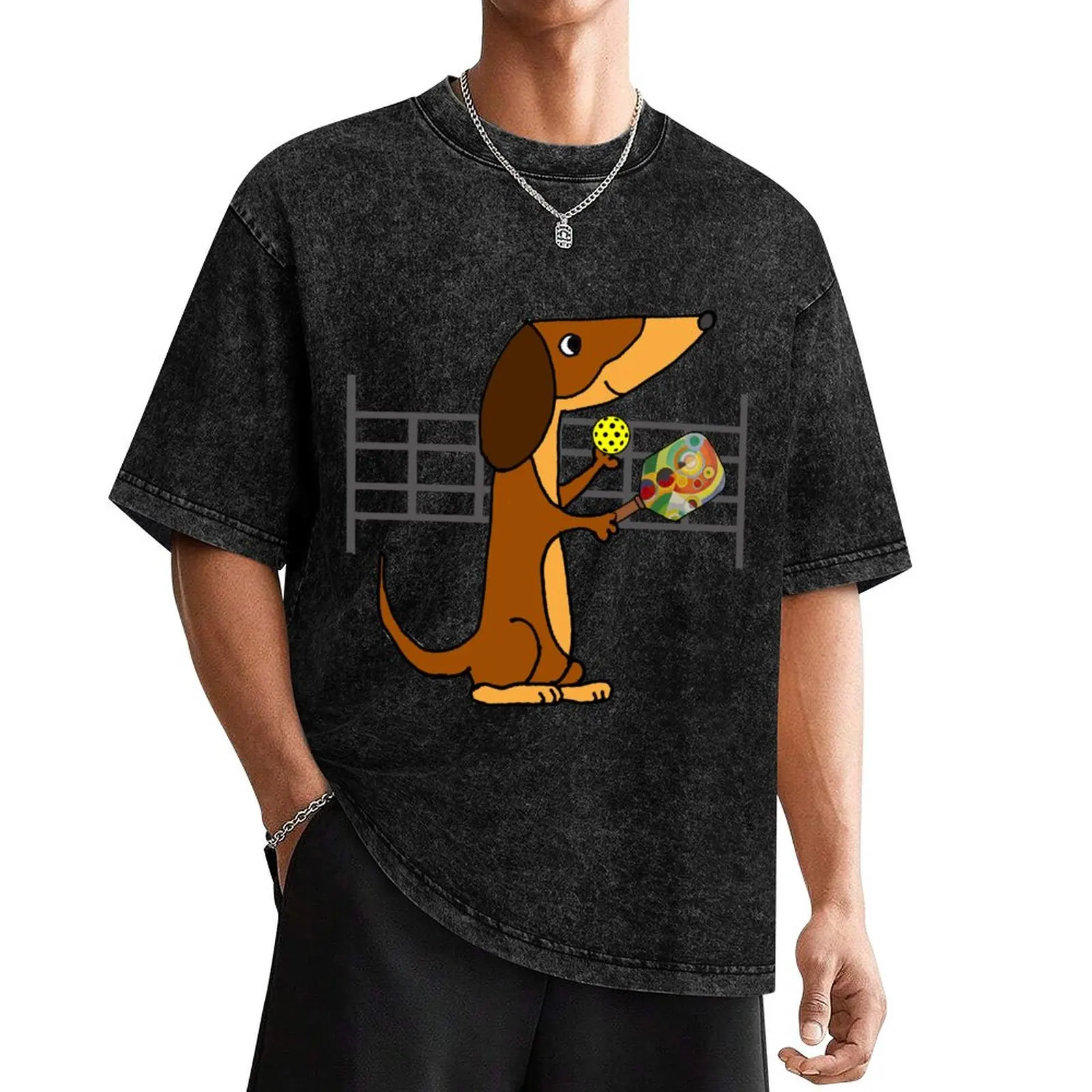 

Funny Dachshund Dog Playing Pickleball Sports T-Shirt fashion shirts graphic t shirt vintage funny shirt cotton mens fashion