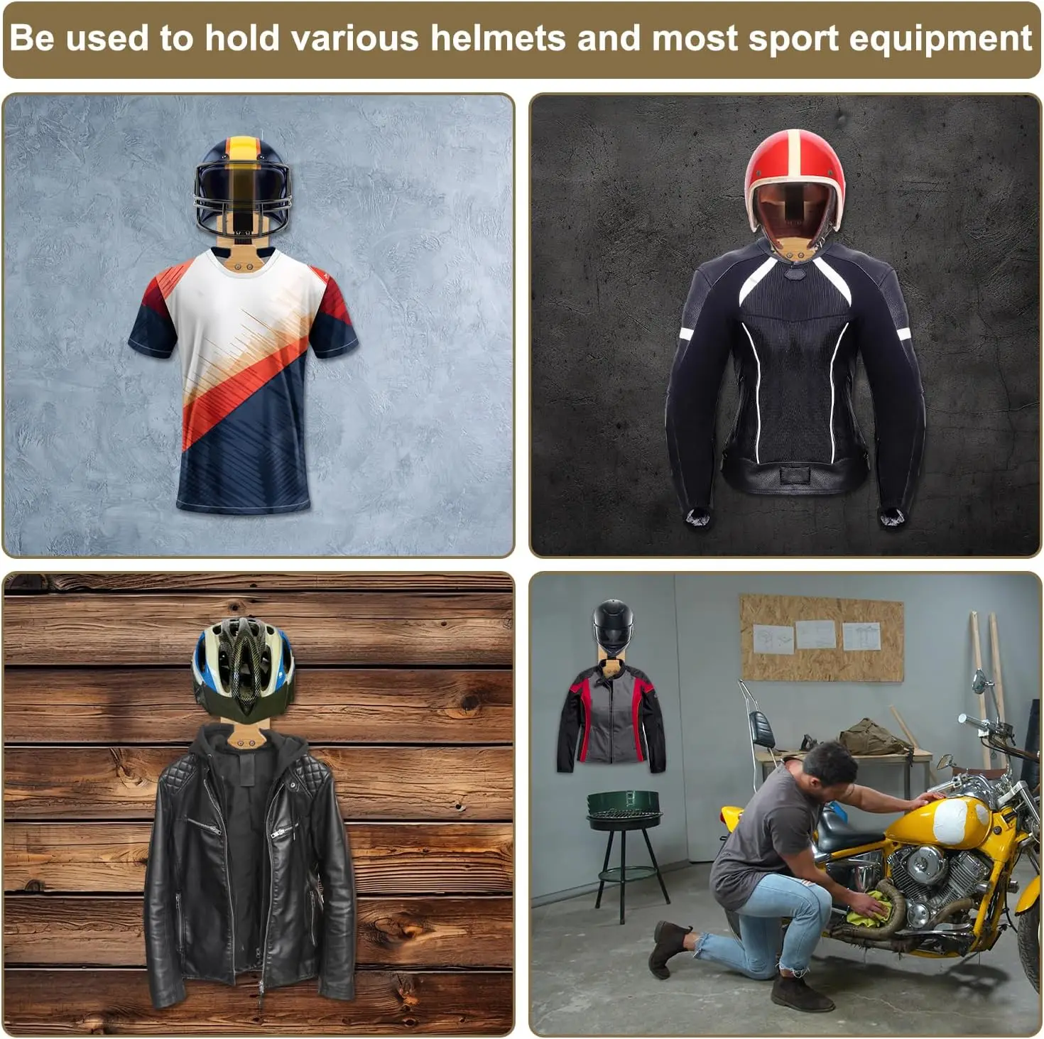 ​Motorcycle Helmet Holder Wall Mount Wood Hanger Hook Helmet Display Rack Organizer For Motorcycle Sports Equipment view 5