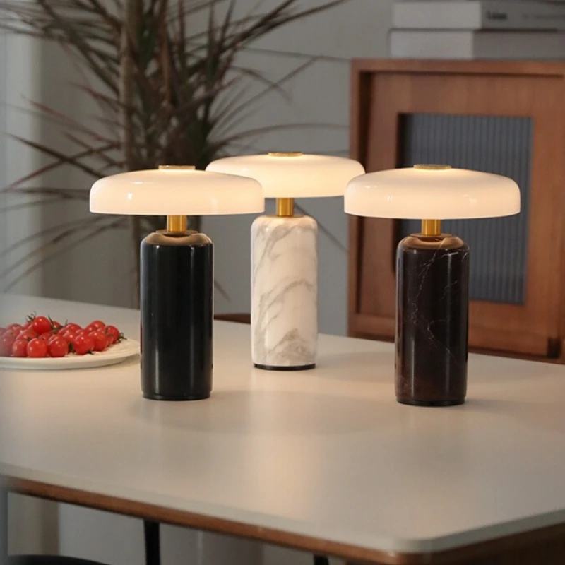 

Danish Glass Table Lamp with Touch Switch Living Room Bedroom Bedside LED Night Light Study Cafe Rechargeable Portable Desk Lamp