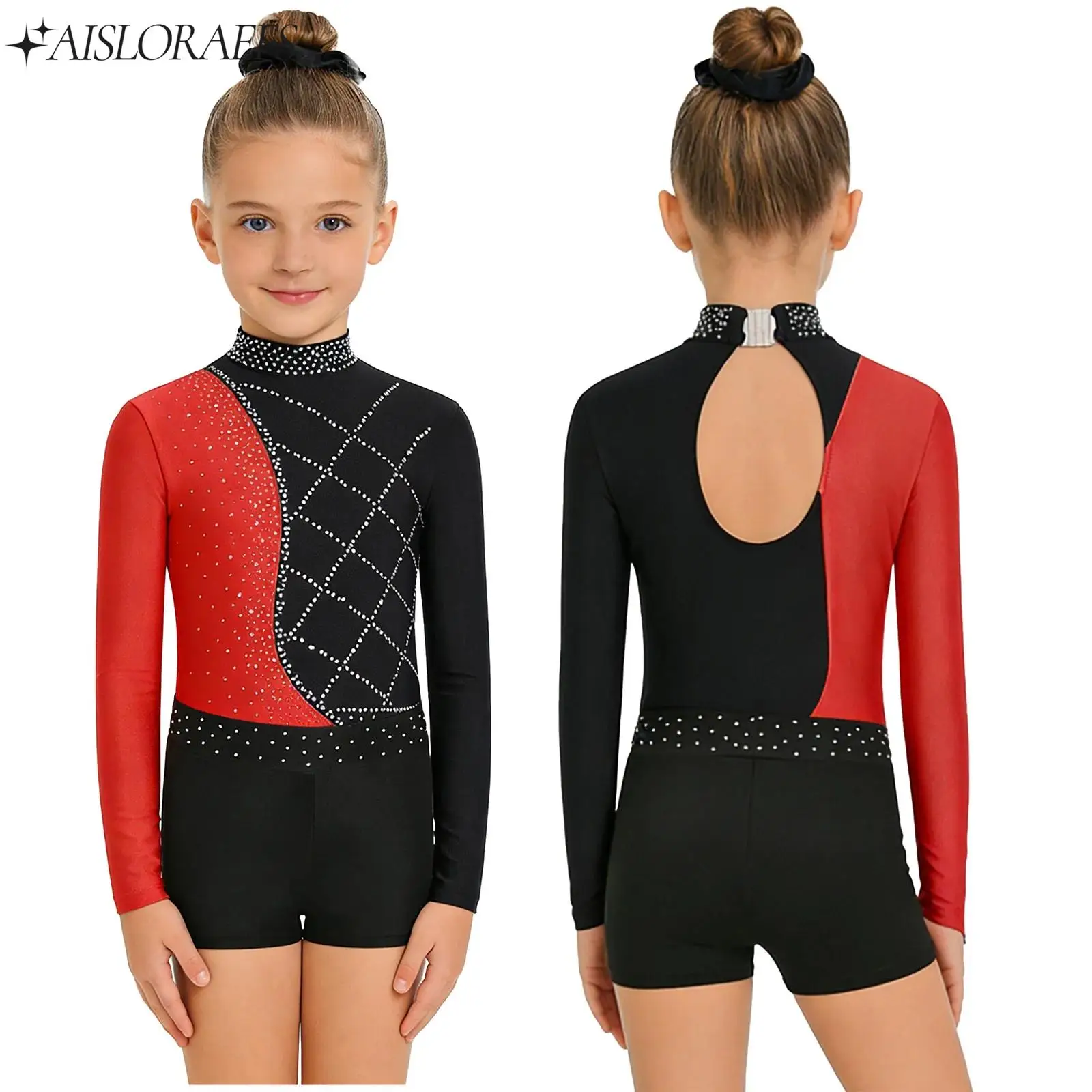 

Girls Ballet Dance Sets Gymnastics Dance Unitard Rhinestones Leotard+Shorts+Hairband 3-piece Set Athletic Figure Skating Outfit