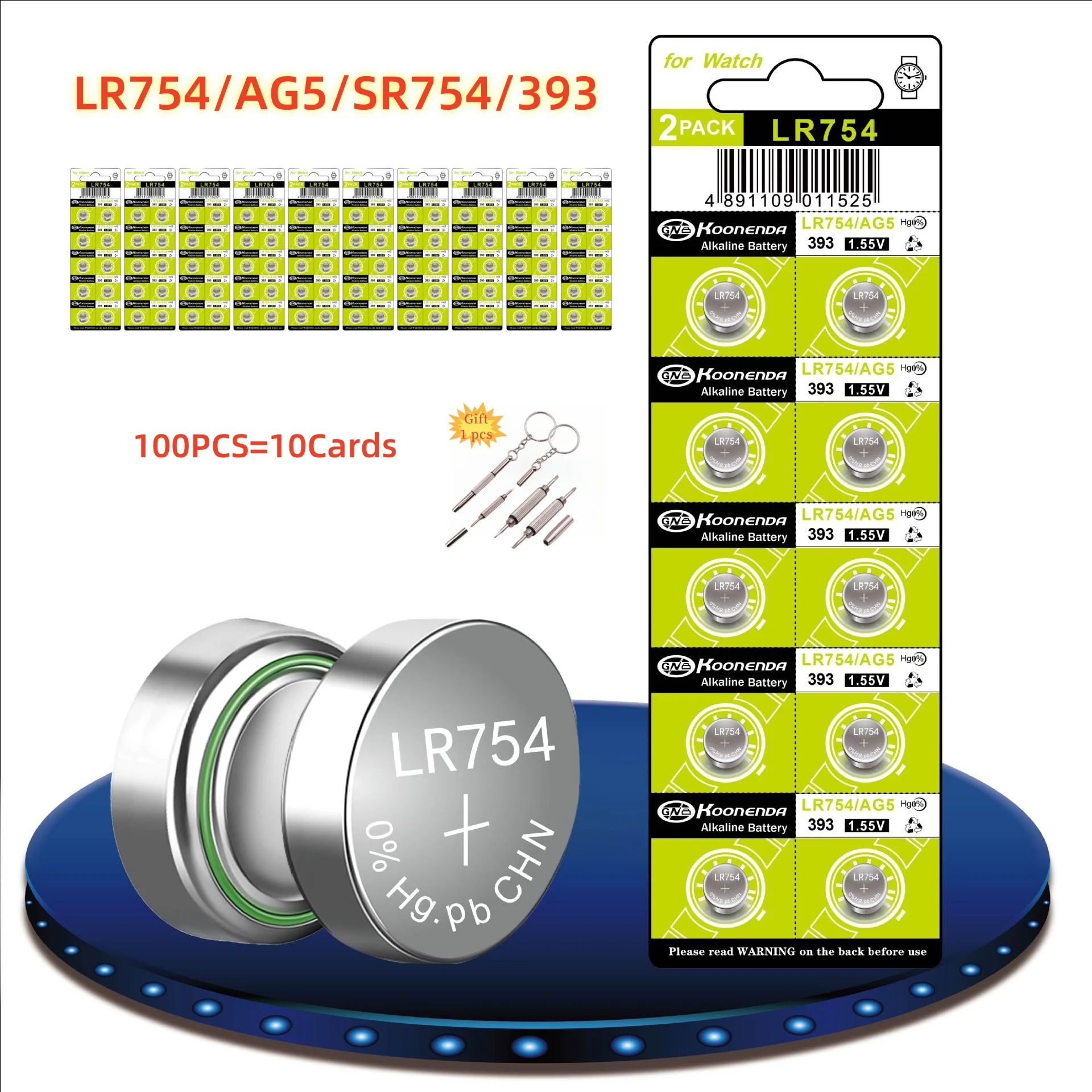 100pcs AG5 Button Cell Battery 1.5V LR754 393 SR48 SR754 Alkailine Coin Batteries