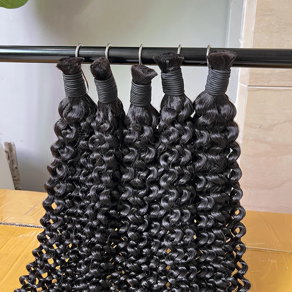 Deep Curly Human Hair Extension Bulk No Weft 10A Grade 26 Inches 100% Unprocessed Raw Virgin Hair #1B Natural Color For Braiding