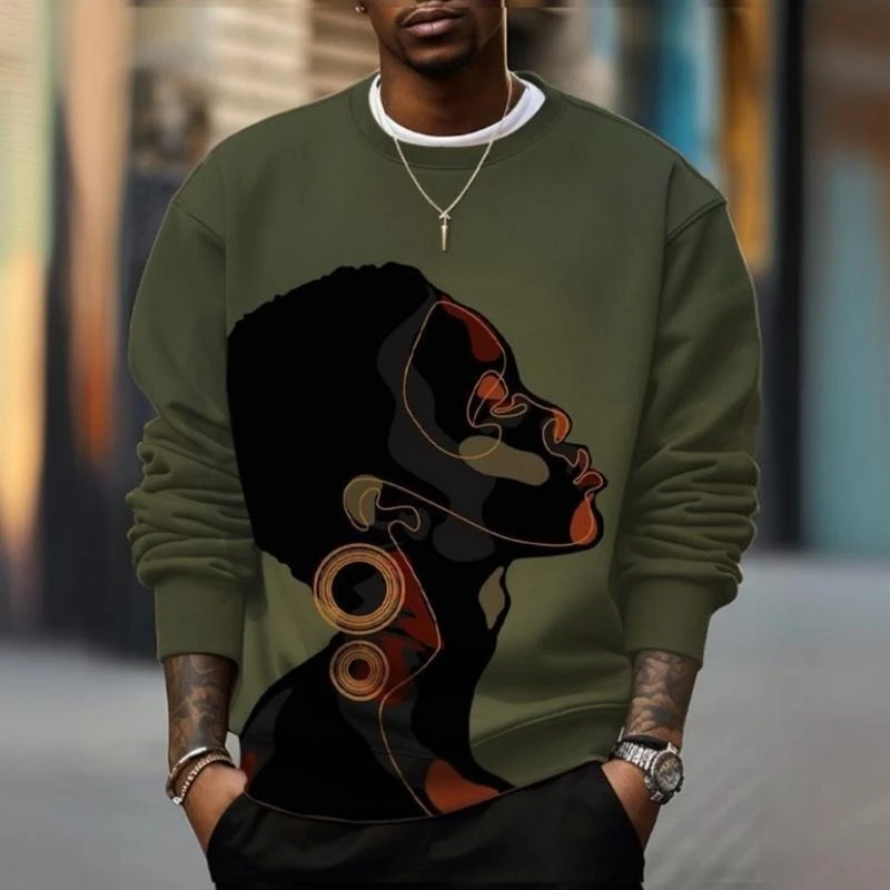 Black Person Style Sweatshirt Men's Clothing Long Sleeve Pullover Sweatshirt 3D Print Abstract Art Stripes Hoodie Autumn Casual