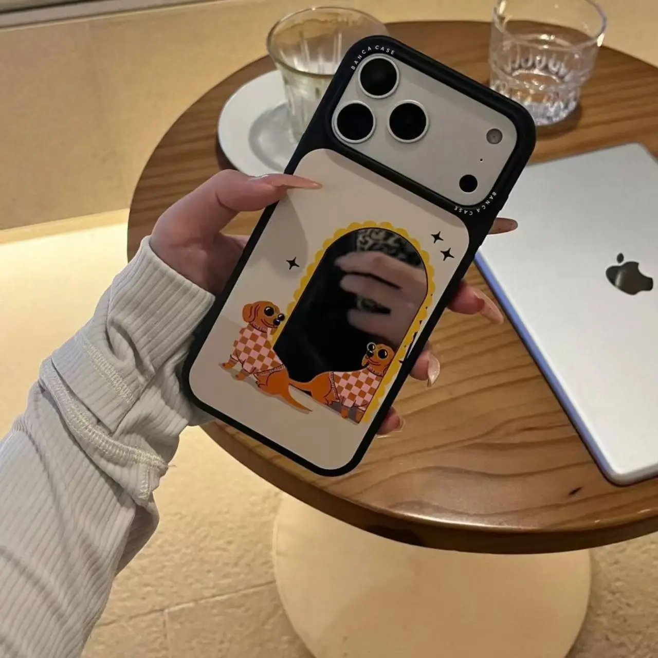 Funny Cartoon Mirror Puppy Phone Case For iPhone 17 16 15 14 13 12 11 Pro Xs Max X XR IMD Shockproof Hard Cover