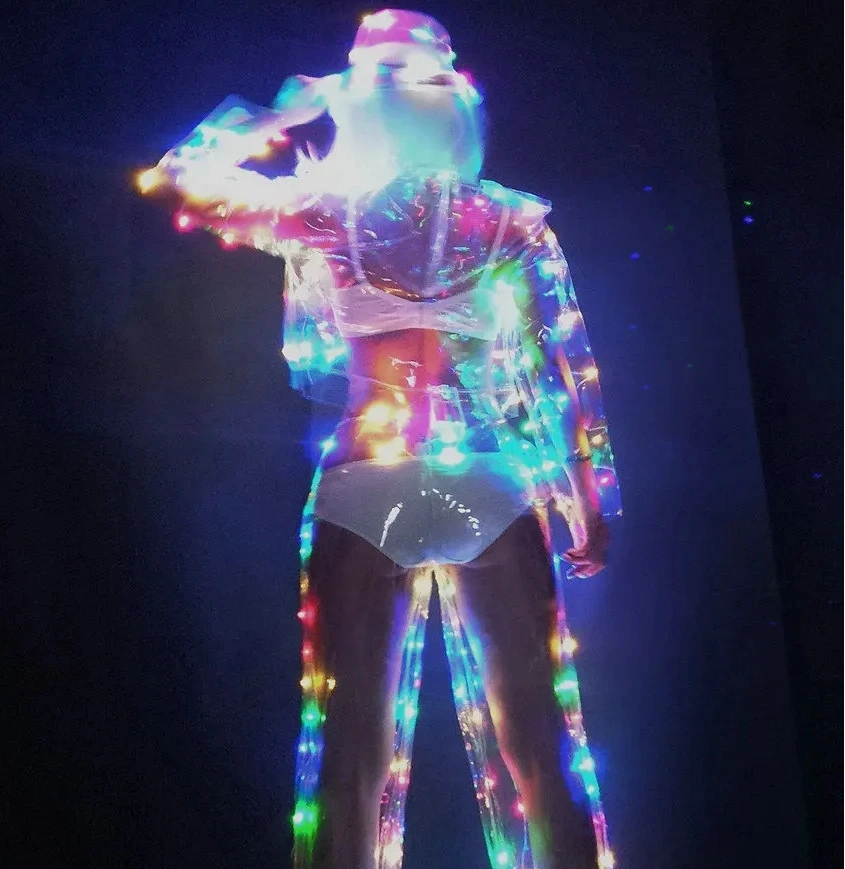 Custom Transparent LED Suit Costumes Battery Pack Party Adult Street Dance Jacket Pants Light Costumes Women Rave Outfit