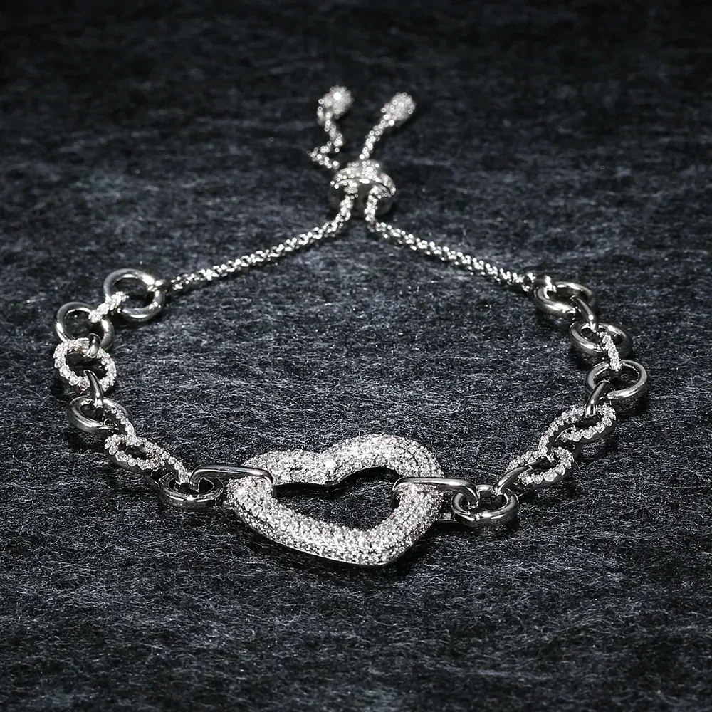 LI KI High Quality 925 Silver Heart Set Diamond Bracelet Stylish And Elegant  Jewelry Gifts For Friends