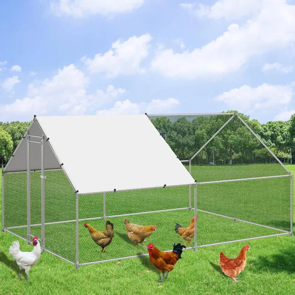 

Large Metal Chicken Coop Walk-in Poultry Cage Hen Duck Run House with Waterproof & Anti-UV Cover Galvanized Rabbits Habitat
